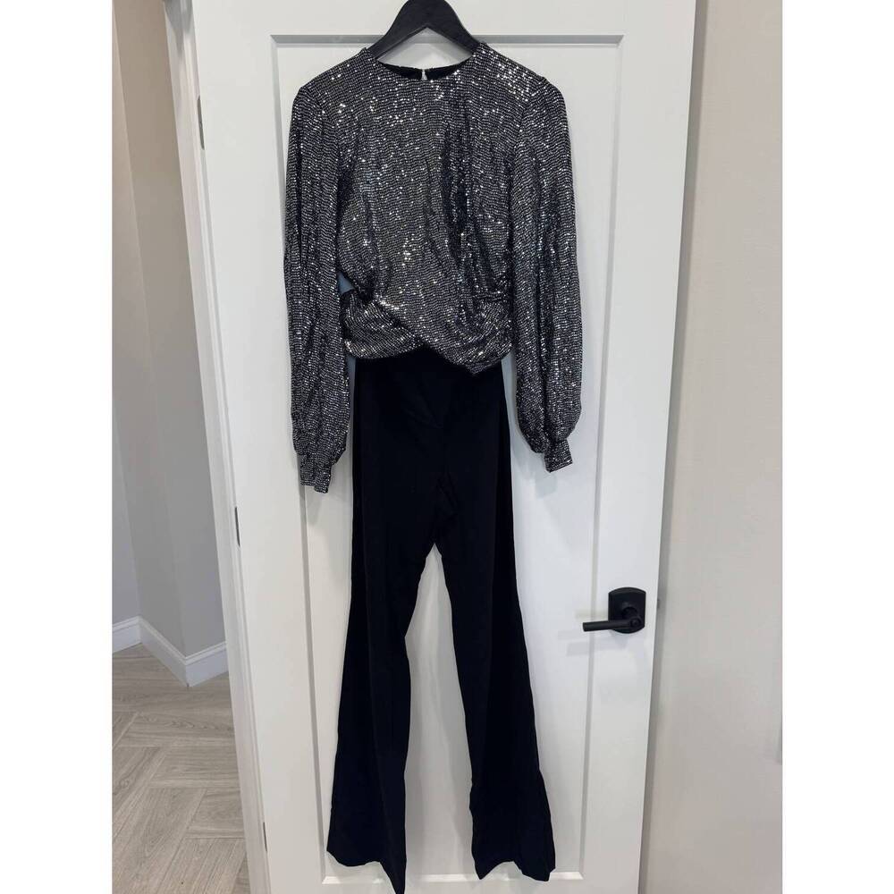 NEW BLACK HALO women's disco long sleeve top and pants 2 piece set in black